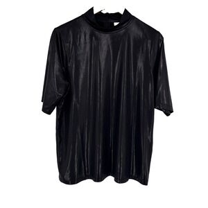 Chicos Womens Mock Leather Knit Top Large‎ Black Capsule Minimal Edgy Indie